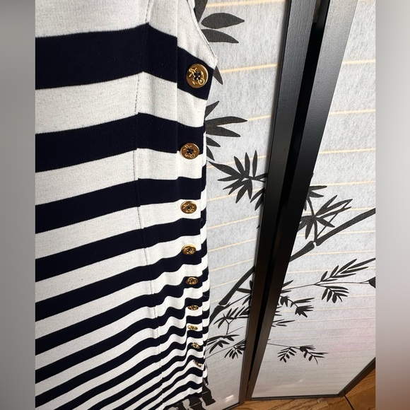 Ralph Lauren Navy White Nautical Stripes Sleeveless Dress with Gold Tone Buttons - Picture 4 of 9